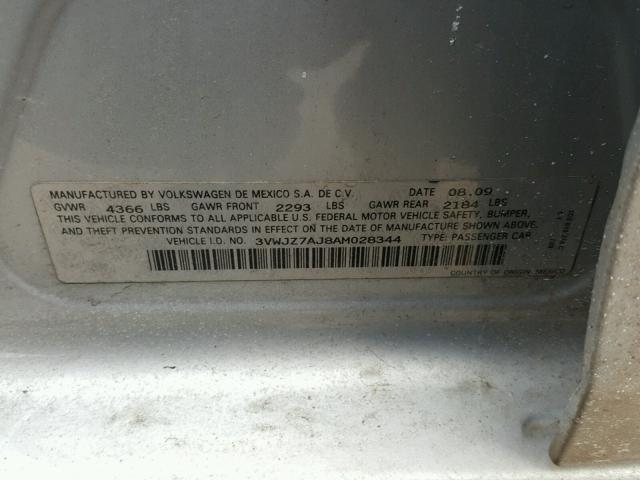 3VWJZ7AJ8AM028344 - 2010 VOLKSWAGEN JETTA S SILVER photo 10