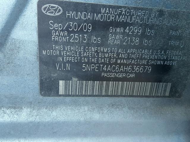 5NPET4AC6AH636679 - 2010 HYUNDAI SONATA GLS BLUE photo 10