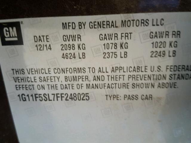 1G11F5SL7FF248025 - 2015 CHEVROLET MALIBU LTZ 栗色 照片 10