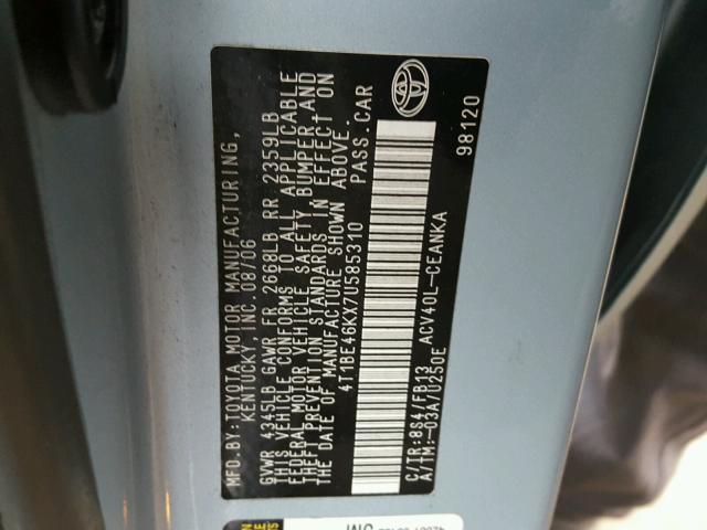4T1BE46KX7U585310 - 2007 TOYOTA CAMRY NEW BLUE photo 10