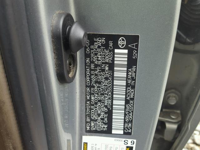 JTDBE30K553034731 - 2005 TOYOTA CAMRY LE GRAY photo 10