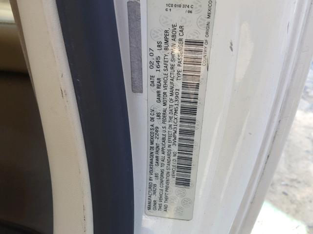 3VWPW31CX7M513901 - 2007 VOLKSWAGEN NEW BEETLE 白色 照片 10