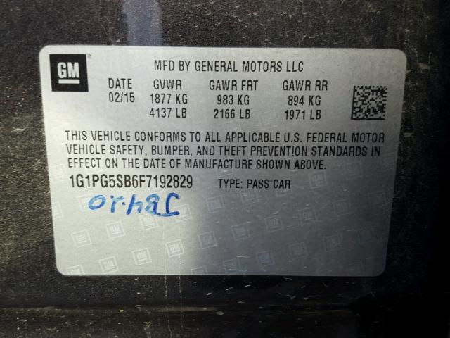 1G1PG5SB6F7192829 - 2015 CHEVROLET CRUZE LTZ GRAY photo 10