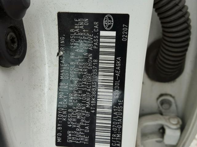 4T1BK36BX5U035718 - 2005 TOYOTA AVALON XL Ақ фото 10