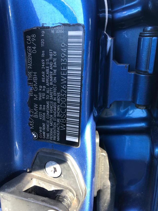 WBSCD0326WEE13949 - 1998 BMW M3 AUTOMAT BLUE photo 10