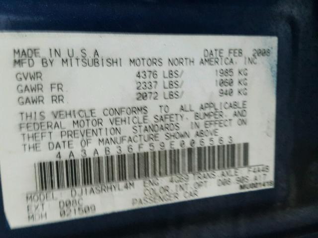 4A3AB36F59E006563 - 2009 MITSUBISHI GALANT ES BLUE photo 10