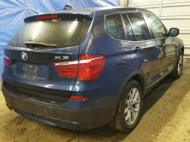 5UXWX7C57DL981601 - 2013 BMW X3 XDRIVE3 BLUE photo 4