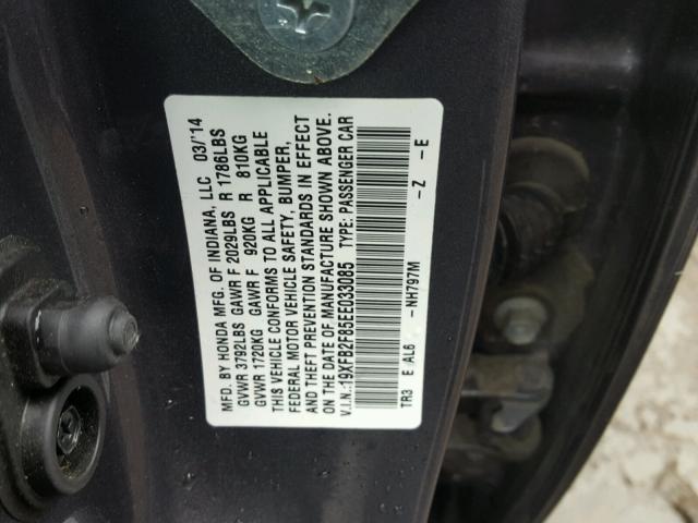 19XFB2F85EE033085 - 2014 HONDA CIVIC EX GRAY photo 10