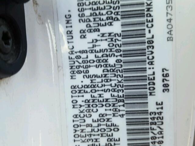 4T1BE32K22U010272 - 2002 TOYOTA CAMRY LE თეთრი ფოტო 10