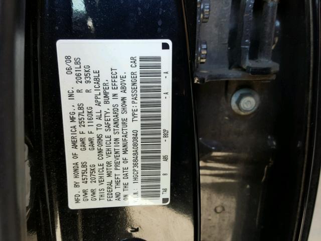 1HGCP36848A080840 - 2008 HONDA ACCORD EXL BLACK photo 10