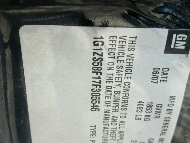 1G1ZS58F17F305546 - 2007 CHEVROLET MALIBU LS 黑色 照片 10