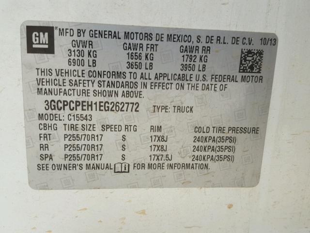 3GCPCPEH1EG262772 - 2014 CHEVROLET SILVERADO WHITE photo 10