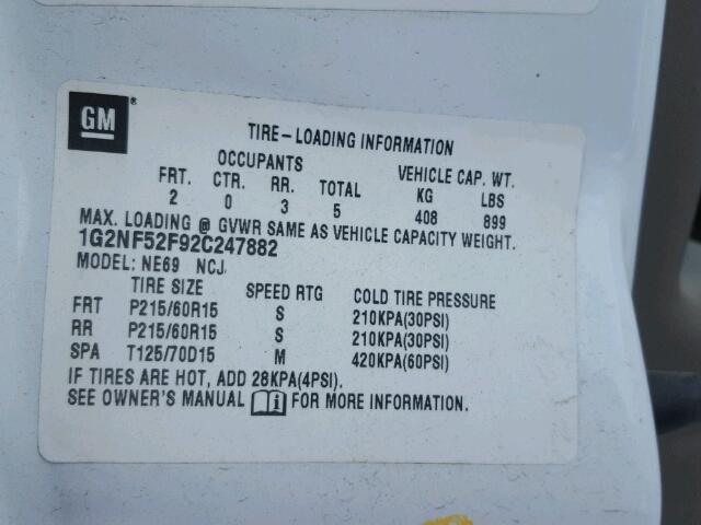 1G2NF52F92C247882 - 2002 PONTIAC GRAND AM S 白色 照片 10