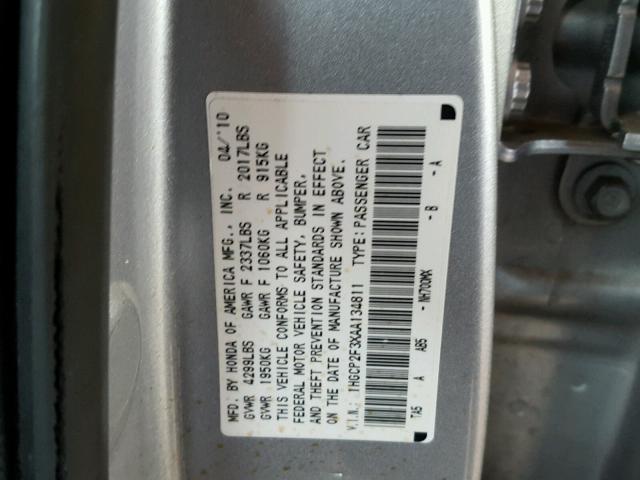 1HGCP2F3XAA134811 - 2010 HONDA ACCORD LX SILVER photo 10