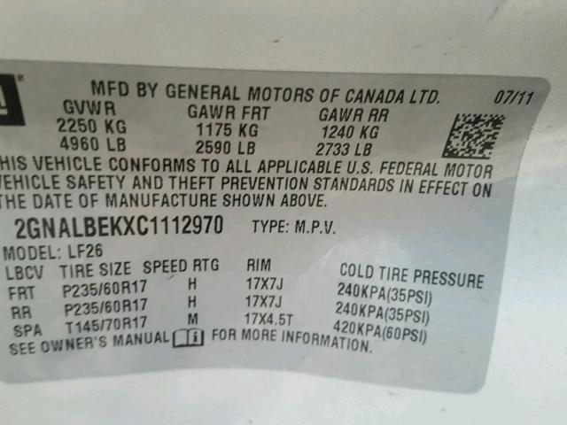 2GNALBEKXC1112970 - 2012 CHEVROLET EQUINOX LS SILVER photo 10