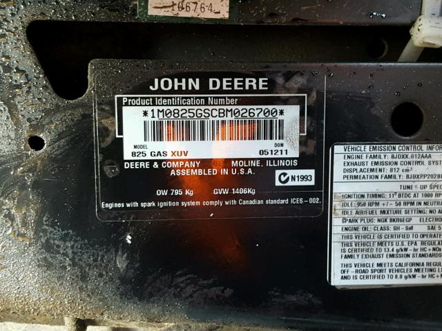 1M0825GSCBM026700 - 2011 JOHN DEERE GATOR ORANGE photo 10