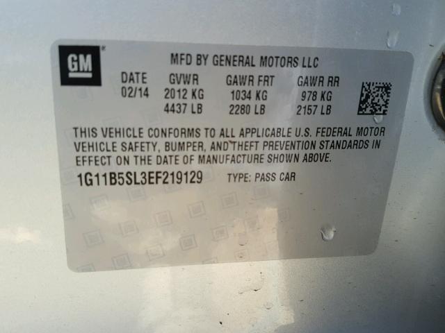 1G11B5SL3EF219129 - 2014 CHEVROLET MALIBU LS 银色 照片 10