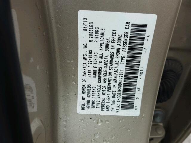 1HGCR2F38DA172830 - 2013 HONDA ACCORD LX GOLD photo 10