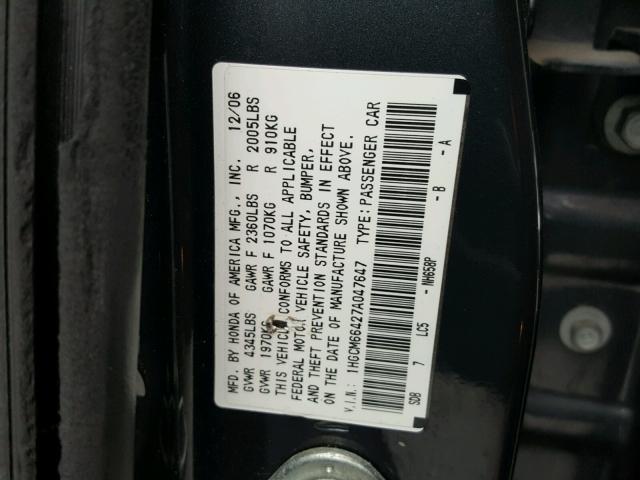 1HGCM66427A047647 - 2007 HONDA ACCORD SE GRAY photo 10