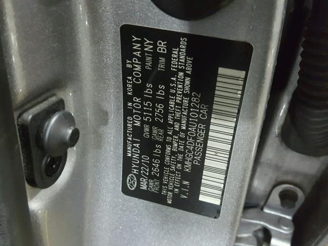 KMHGC4DF0AU101282 - 2010 HYUNDAI GENESIS 4. SILVER photo 10