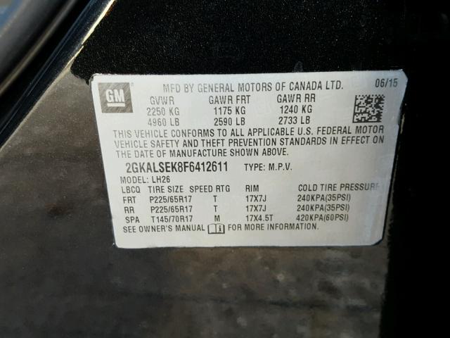 2GKALSEK8F6412611 - 2015 GMC TERRAIN SL BLACK photo 10