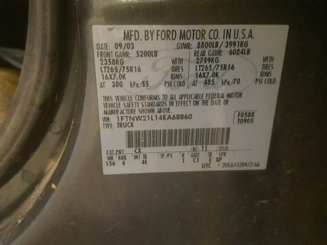 1FTNW21L14EA68860 - 2004 FORD F250 SUPER BROWN photo 10