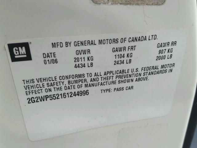 2G2WP552161244996 - 2006 PONTIAC GRAND PRIX თეთრი ფოტო 10