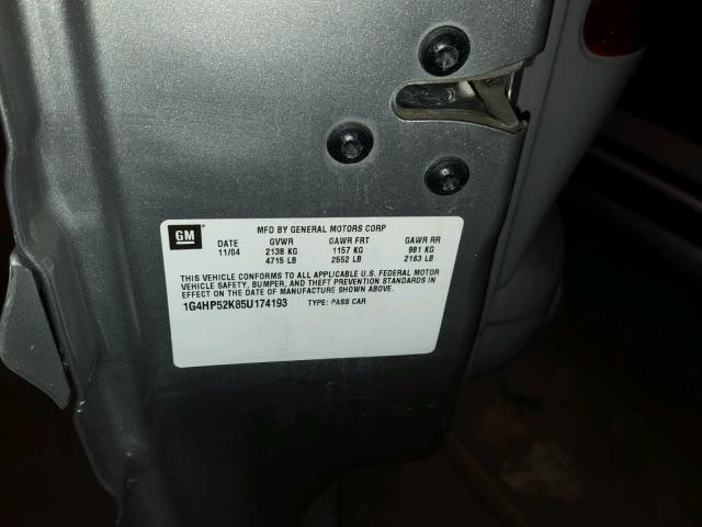 1G4HP52K85U174193 - 2005 BUICK LESABRE CU SILVER photo 10