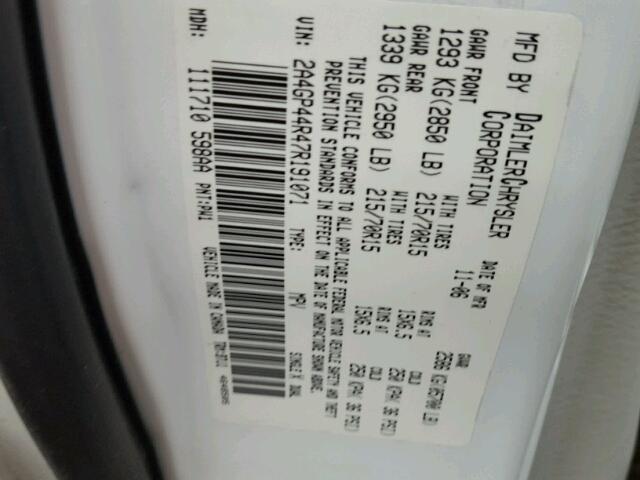 2A4GP44R47R191071 - 2007 CHRYSLER TOWN & COU Ağ foto 10