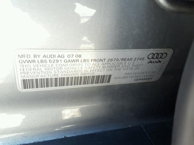 WAUDH74F38N164453 - 2008 AUDI A6 3.2 QUA SILVER photo 10