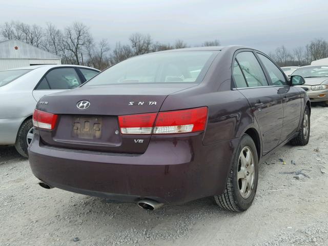 5NPEU46F76H077506 - 2006 HYUNDAI SONATA GLS BURGUNDY photo 4