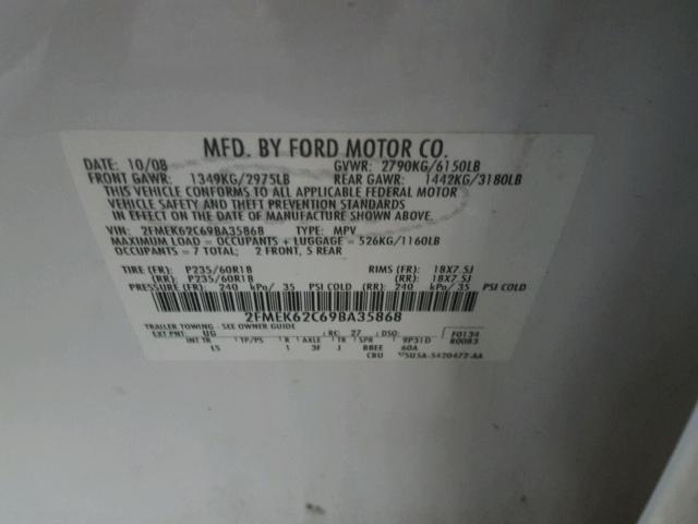 2FMEK62C69BA35868 - 2009 FORD FLEX SEL Սպիտակ լուսանկար 10