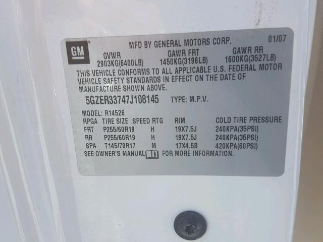 5GZER33747J108145 - 2007 SATURN OUTLOOK SP თეთრი ფოტო 10