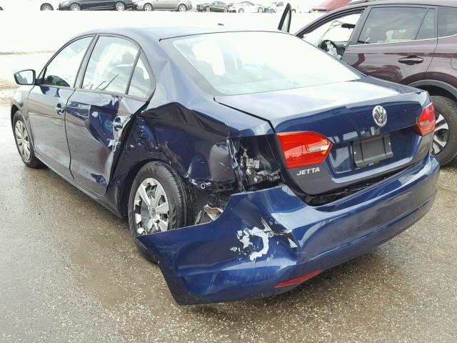 3VW2K7AJ1DM391260 - 2013 VOLKSWAGEN JETTA BASE 蓝色 照片 3