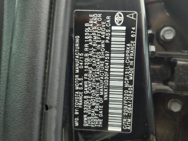 VNKKTUD30FA047597 - 2015 TOYOTA YARIS BLACK photo 10