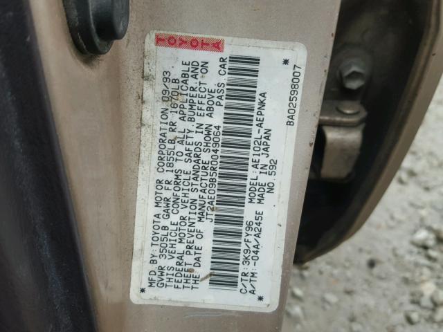 JT2AE09B5R0049064 - 1994 TOYOTA COROLLA LE 金色 照片 10