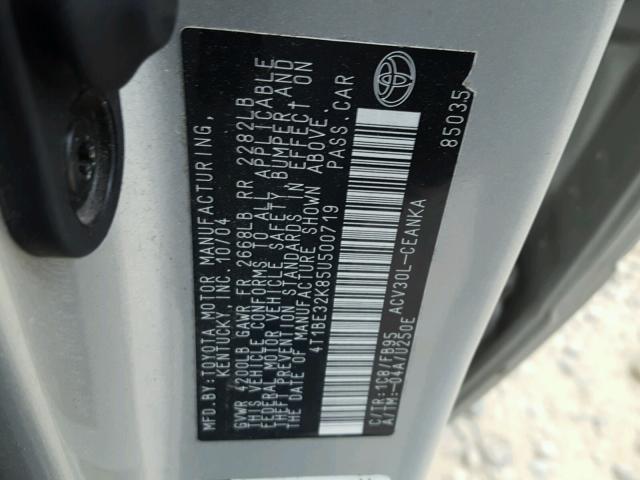 4T1BE32K85U500719 - 2005 TOYOTA CAMRY LE ნაცრისფერი ფოტო 10