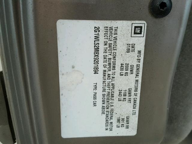 2G1WL52M8X9201894 - 1999 CHEVROLET LUMINA BAS ბეჟი ფოტო 10