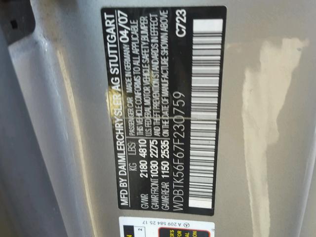 WDBTK56F67F230759 - 2007 MERCEDES-BENZ CLK 350 SILVER photo 10