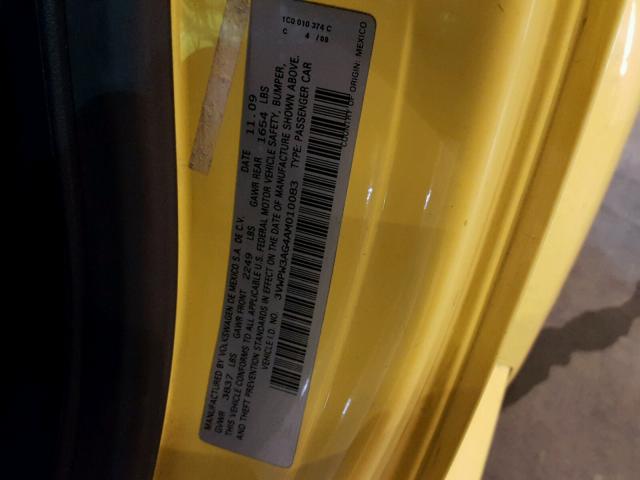 3VWPW3AG4AM010083 - 2010 VOLKSWAGEN NEW BEETLE 黄色 照片 10