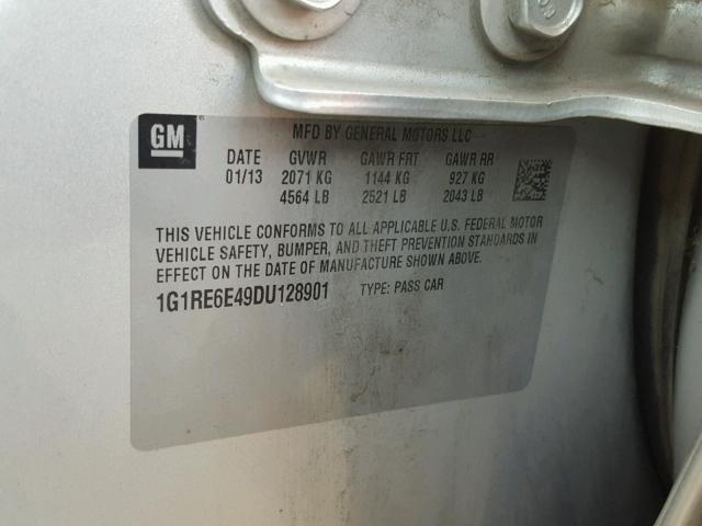 1G1RE6E49DU128901 - 2013 CHEVROLET VOLT SILVER photo 10