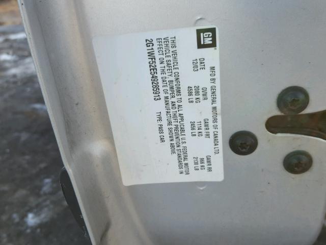 2G1WF52E549285913 - 2004 CHEVROLET IMPALA 银色 照片 10