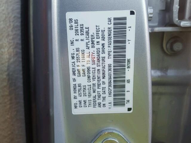 1HGCP36849A013690 - 2009 HONDA ACCORD EXL SILVER photo 10