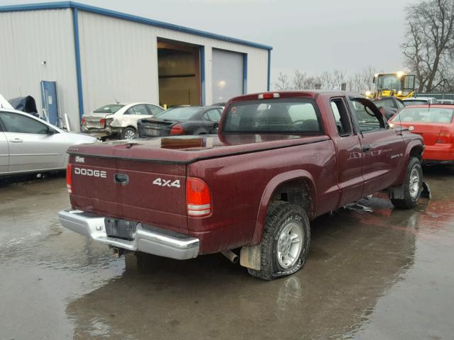 1B7GG22X2YS593506 - 2000 DODGE DAKOTA MAROON photo 4