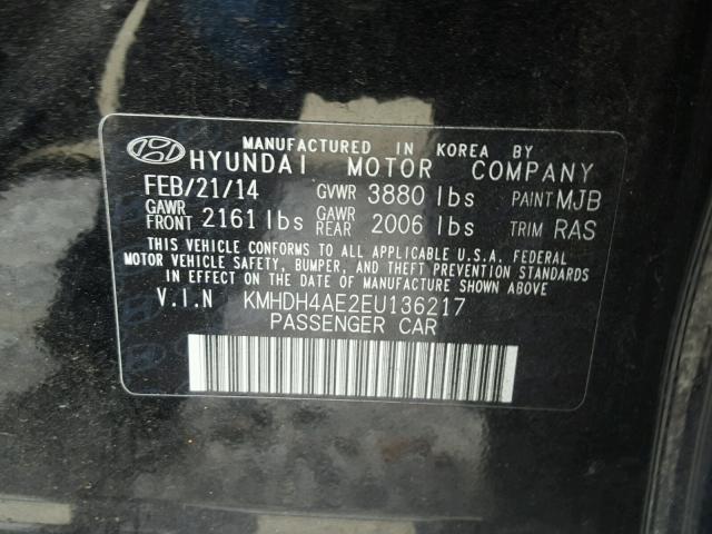 KMHDH4AE2EU136217 - 2014 HYUNDAI ELANTRA SE BLACK photo 10