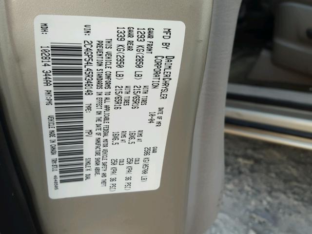 2C4GP54L45R348148 - 2005 CHRYSLER TOWN & COU Qızıl foto 10