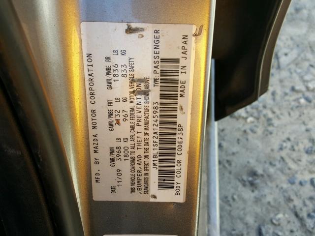 JM1BL1SF2A1245983 - 2010 MAZDA 3 I SILVER photo 10