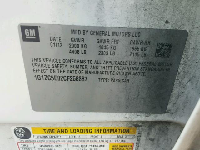 1G1ZC5E02CF258387 - 2012 CHEVROLET MALIBU 1LT Ağ foto 10