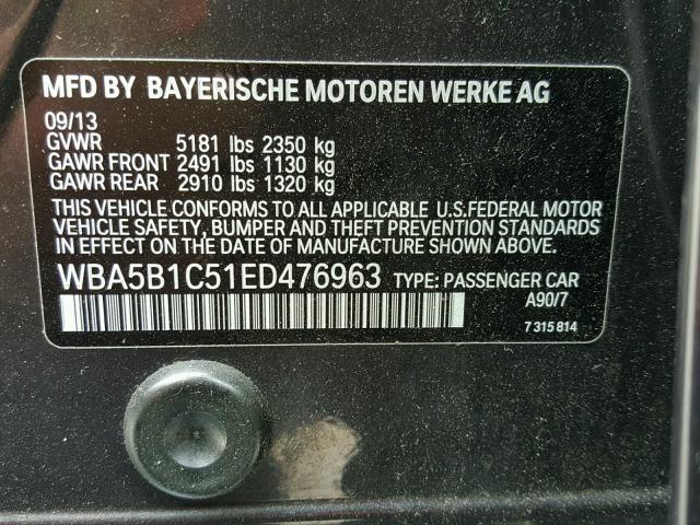 WBA5B1C51ED476963 - 2014 BMW 535 I BLACK photo 10