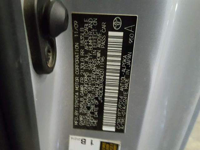 JTKDE3B76A0311196 - 2010 TOYOTA SCION TC 银色 照片 10